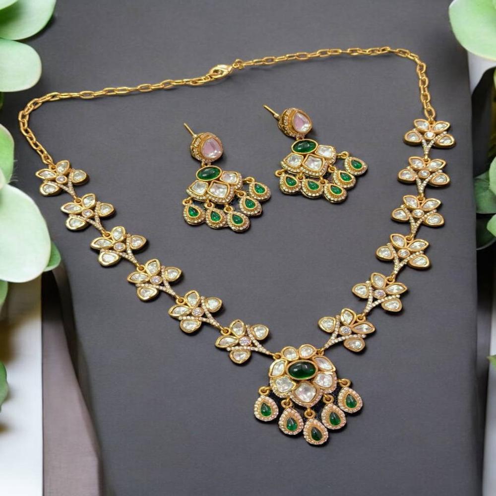 Moissanite Polki Look Necklace With Cute Dangler - Color: All
