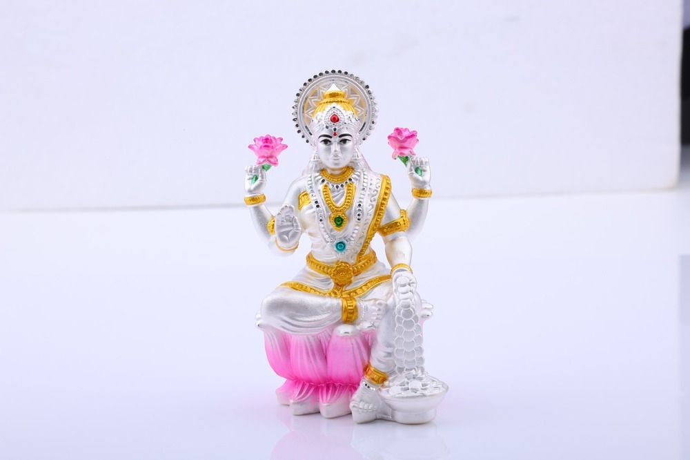 New Design 92.5 Silver Laxmi Mata Idols - 5 Inches Tall, Intricate Detailing, Sacred Spiritual Decor, Ideal For Religious Ceremonies And Home Altars