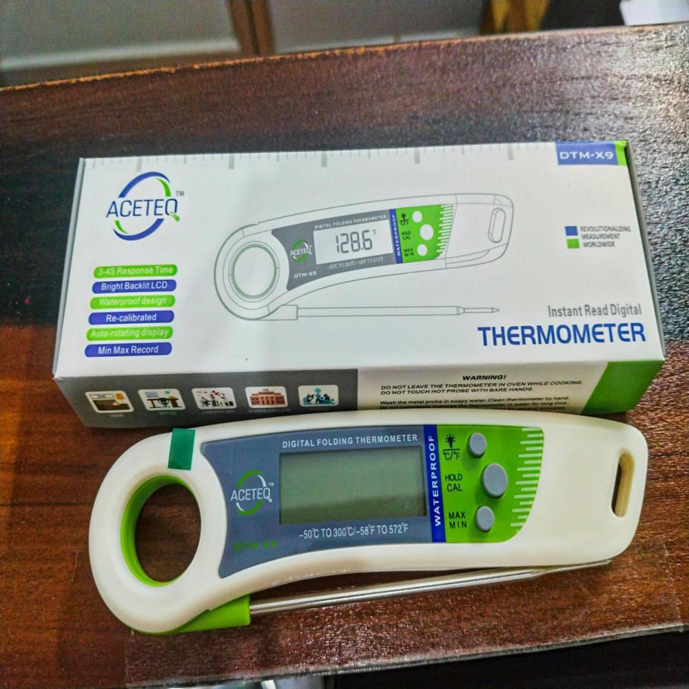 Aceteq Dtm-x9 Folding Food Thermometer - Ip67 Waterproof, Auto Rotating Display, Backlight Function, -20â°c To 150â°c Accuracy, 1-year Warranty