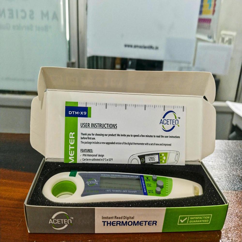 Aceteq Dtm-x9 Folding Food Thermometer - Ip67 Waterproof, Auto Rotating Display, Backlight Function, -20â°c To 150â°c Accuracy, 1-year Warranty