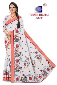Tusser Silk with Digital Print Jecard Border