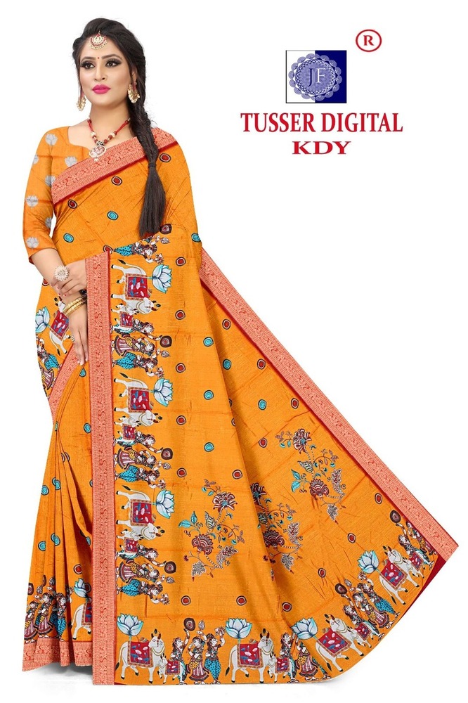 Tusser Silk With Digital Print Jecard Border - Color: 6 Color