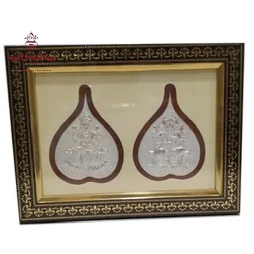 Silver Ganesha Laxmi Leaf Silver Frame