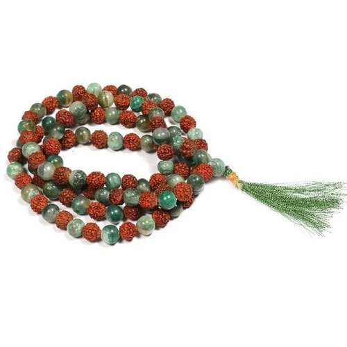 Rudraksha & Green Japa Mala 109 Beads