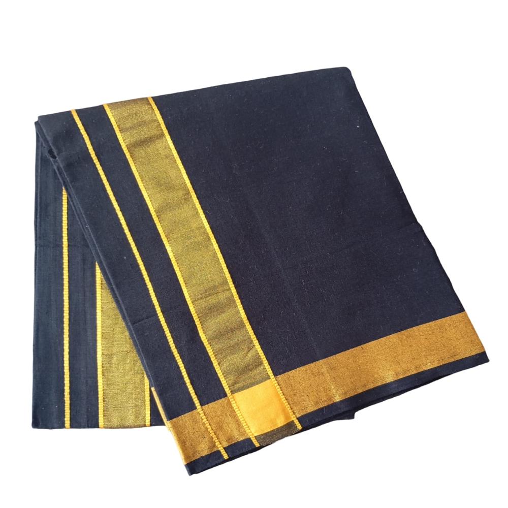 Black Yellow Jari Dhothi - Color: White
