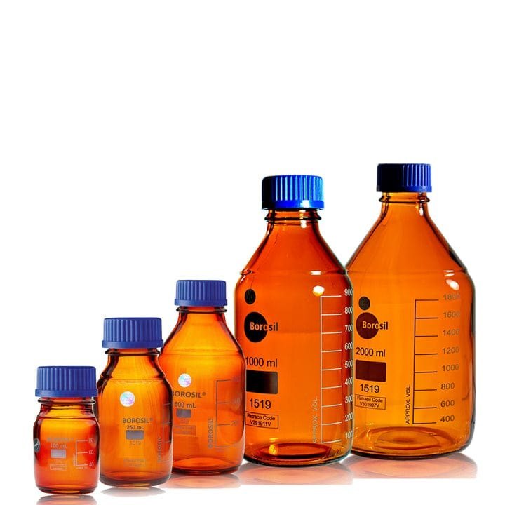 Glass Reagent Bottles Narrow Mouth With Screw Cap, Amber , 1000 Ml - Grade: Laboratory Grade