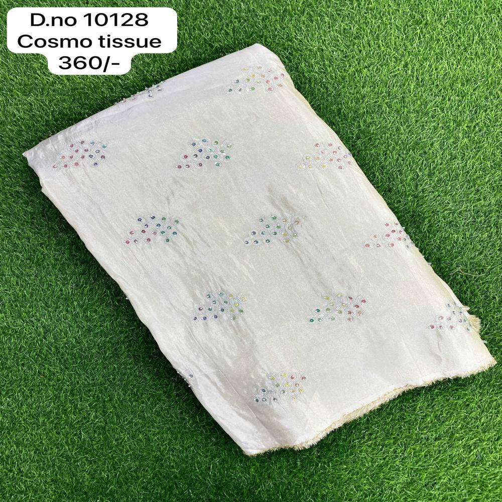 Embroidered Cosmo Tissue Fabric - Viscose Chiffon, Grey & Sky Colors, Daily Wear Ethnic Saree With Smooth Comfort And Delicate Feel