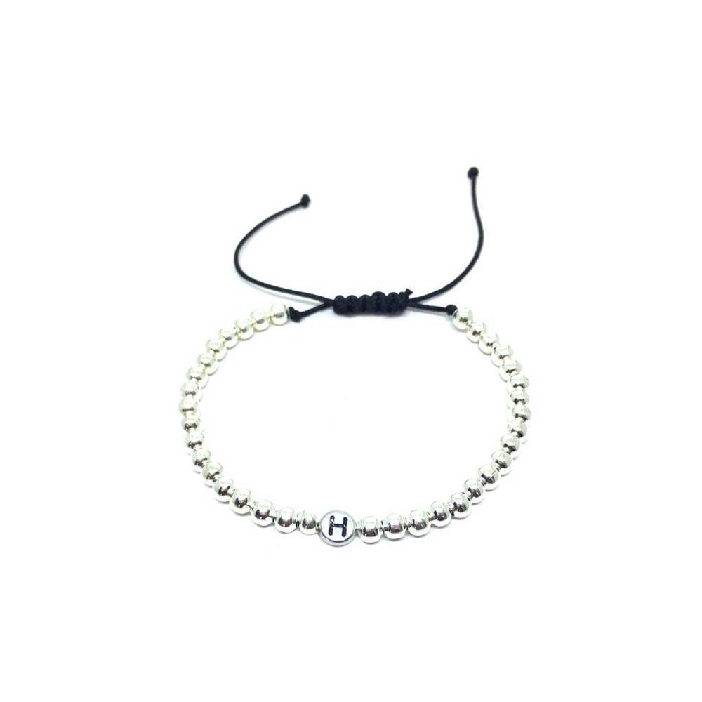 Initial Bracelet - Color: Silver & Black