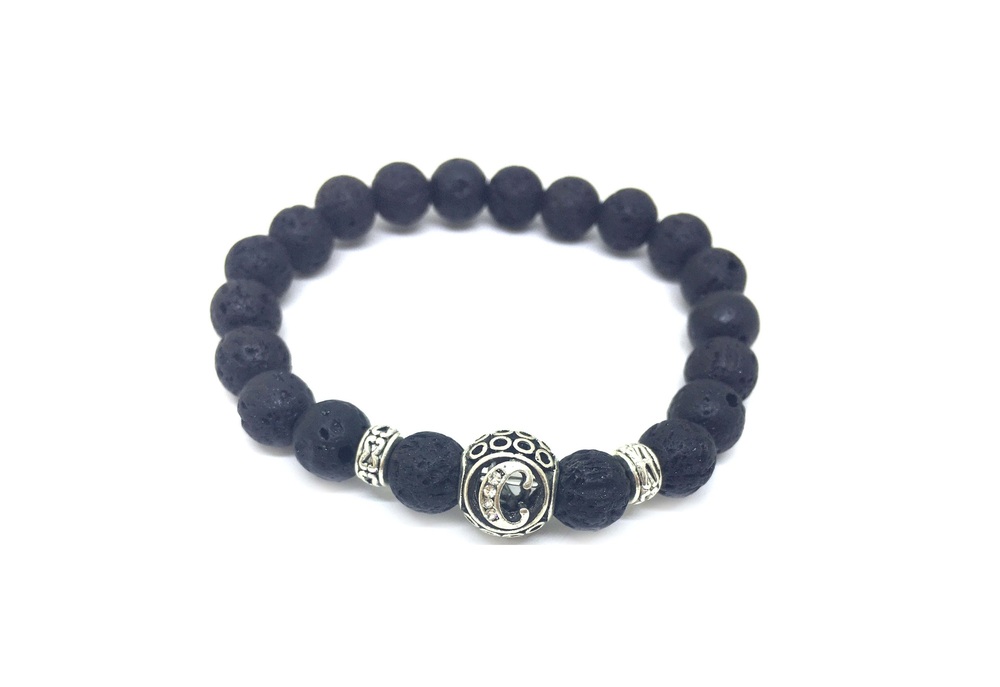 Initial Bracelet - Color: Silver & Black