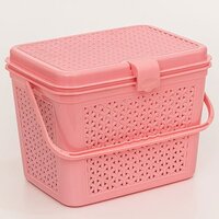 Plastic Storage Basket With Lid - Color: Pink
