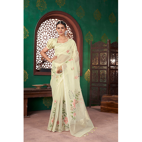Fancy Fabric Hand Print With Kantha Work Saree