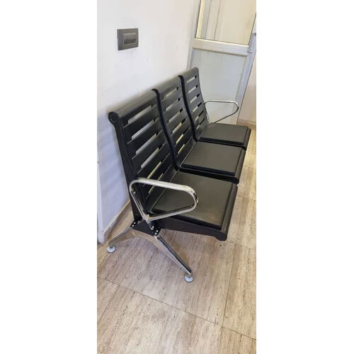 Black Mild Steel 3 Seater Waiting Chair
