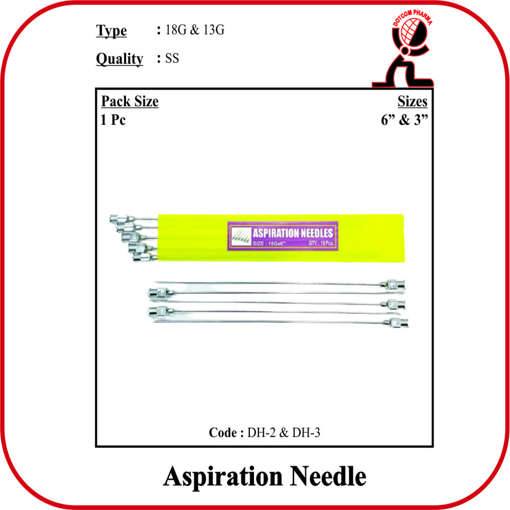 Aspiration Needle -  (18g / 19g / 20g / 21g / 22g) X 4" Inch - Material: Steel