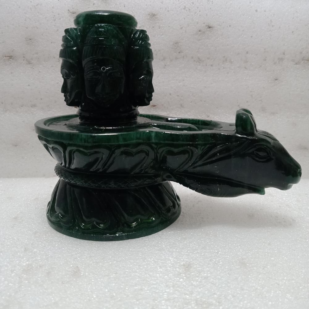 Gemstone Green Zade Five Faces Shiviling - Grade: Premium