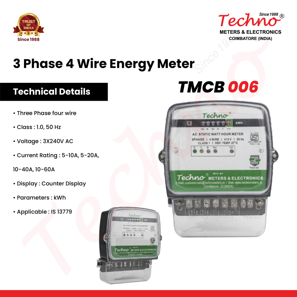 Three Phase 4 Wire Ac Static Watt Hour Meter