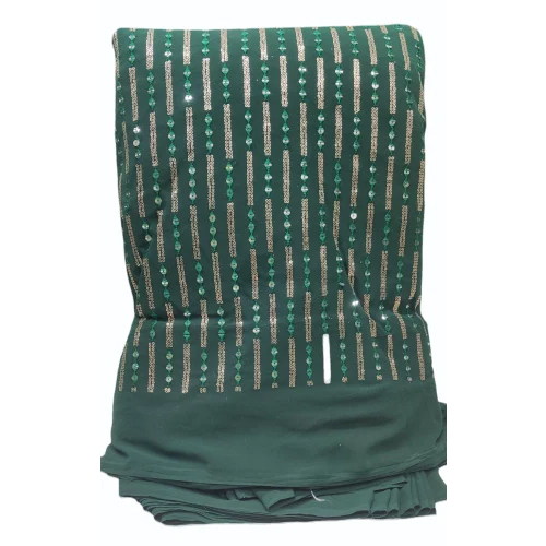 Dark Green Embroidery Georgette Fabric