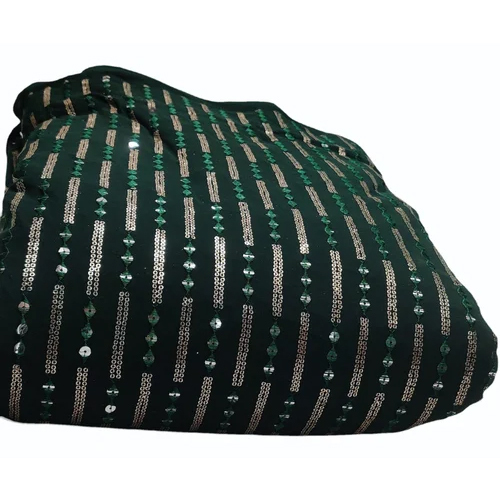 Dark Green Embroidery Georgette Fabric
