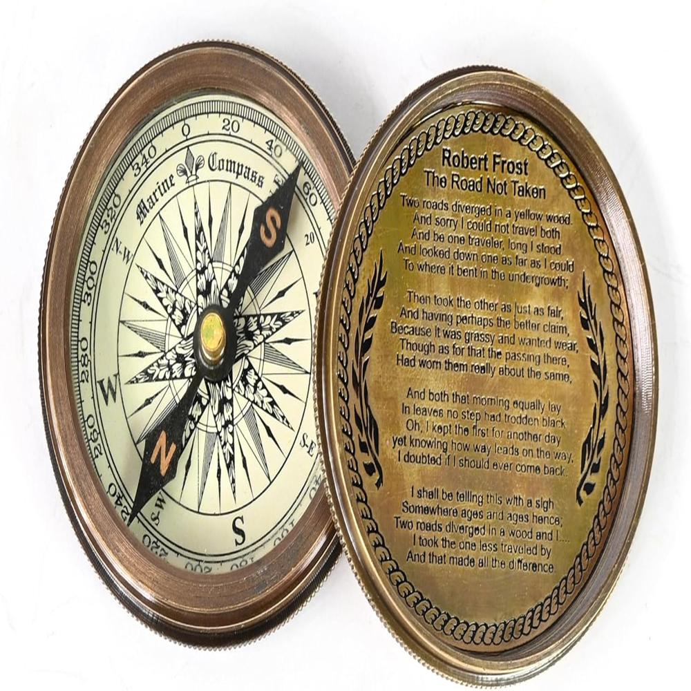 Vintage Compass Replica Brass Pocket Transit Compass - Robert Frost Poem (2 Inch ) - Capacity: 10 Pcs/hr