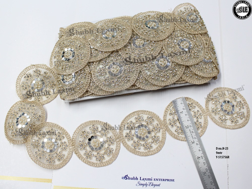 handwork lace & mirror  &moti & stone