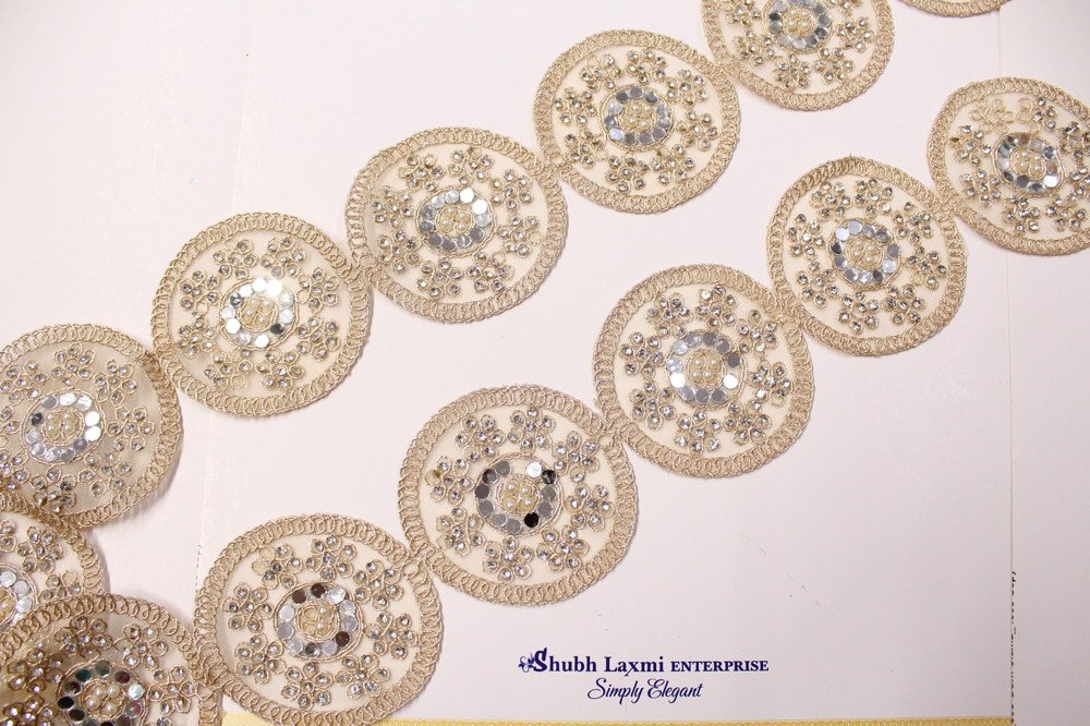 handwork lace & mirror  &moti & stone