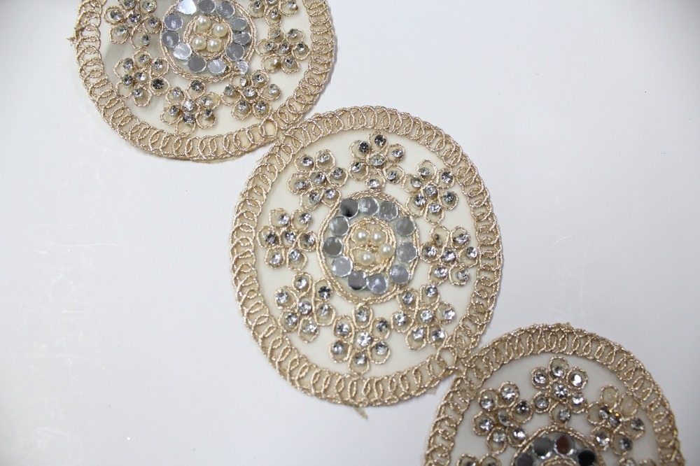 handwork lace & mirror  &moti & stone