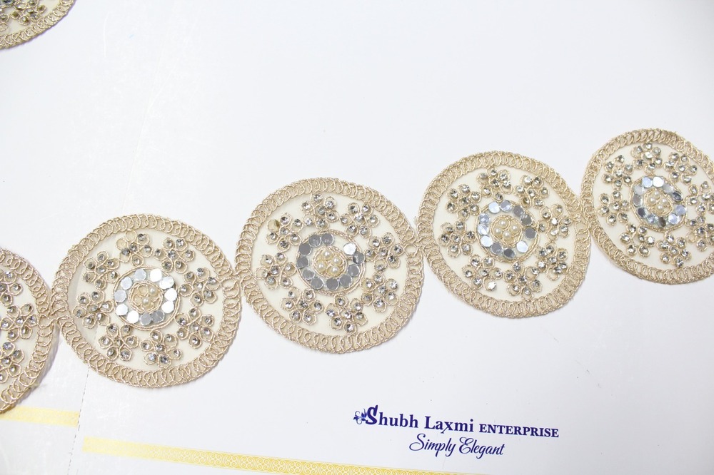 handwork lace & mirror  &moti & stone