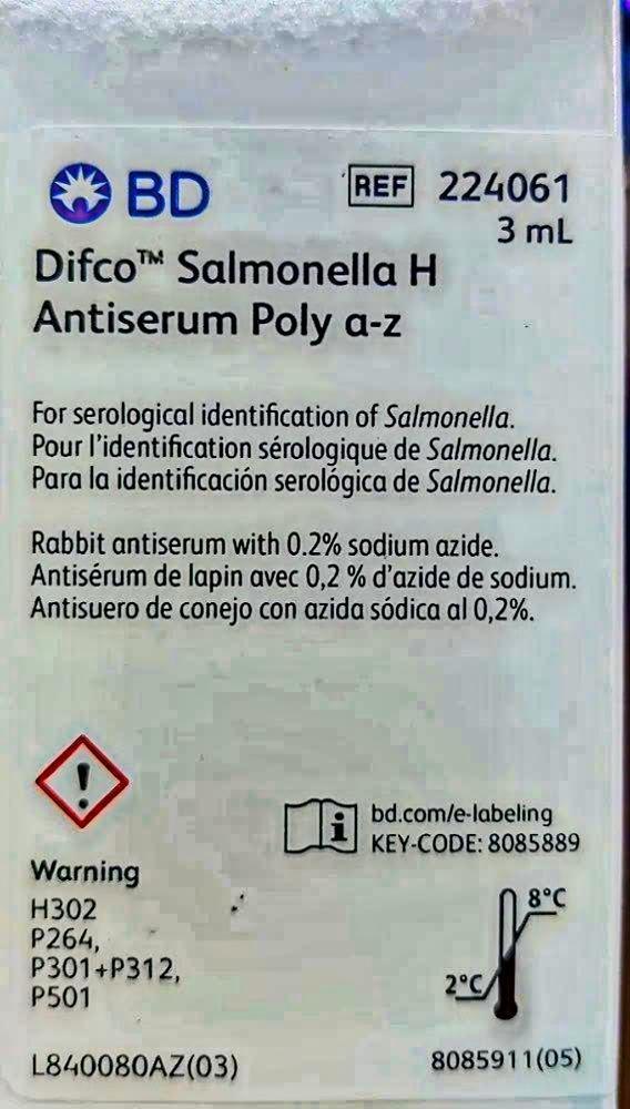 Salmonella H Antiserum Poly A-z 3ml Bd-difco - Physical State: Liquid