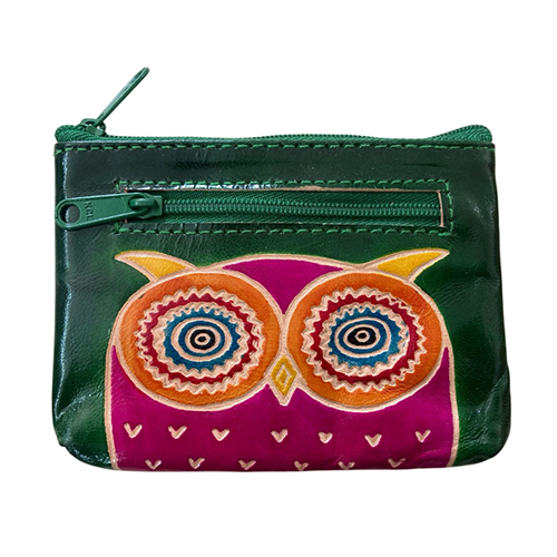 Oc212 Santiniketan Owl Printed Leather Pouch - Color: Different Available