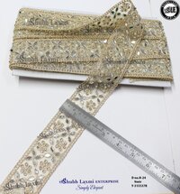 Handwork Lace & Mirror & Moti & Stone - Color: Golden