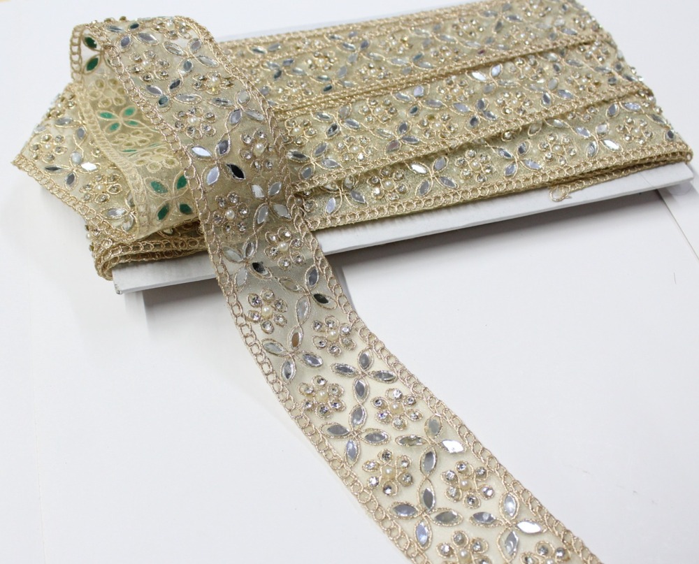 handwork lace & mirror & moti & stone