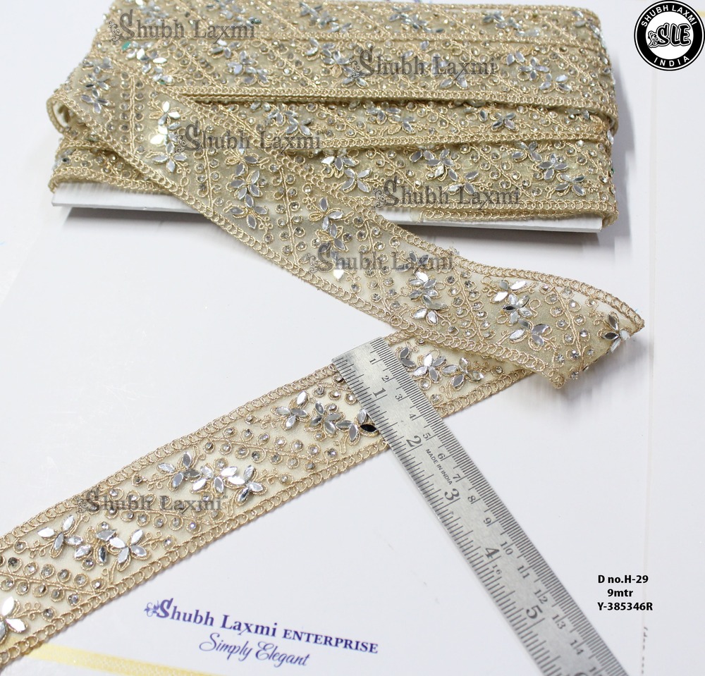 Designer Golden mirror ,moti Lace
