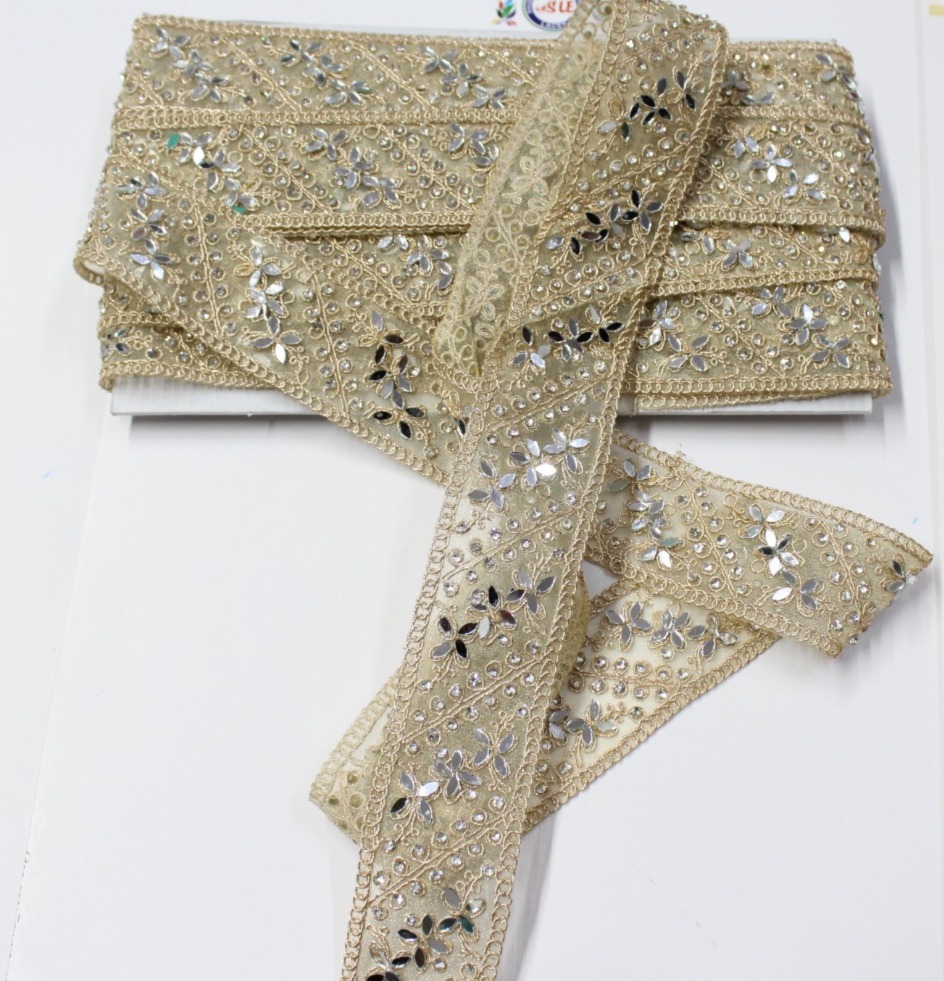Designer Golden mirror ,moti Lace