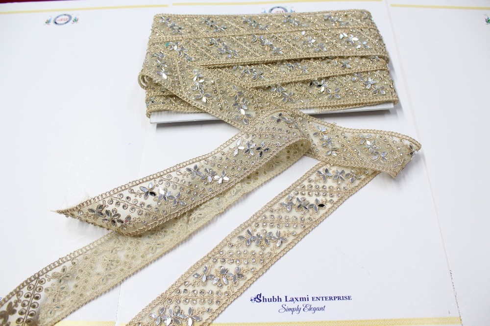 Designer Golden mirror ,moti Lace