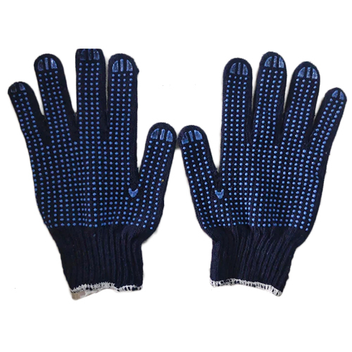 Cotton Knitted Pvc Dotted Gloves - Color: Blue