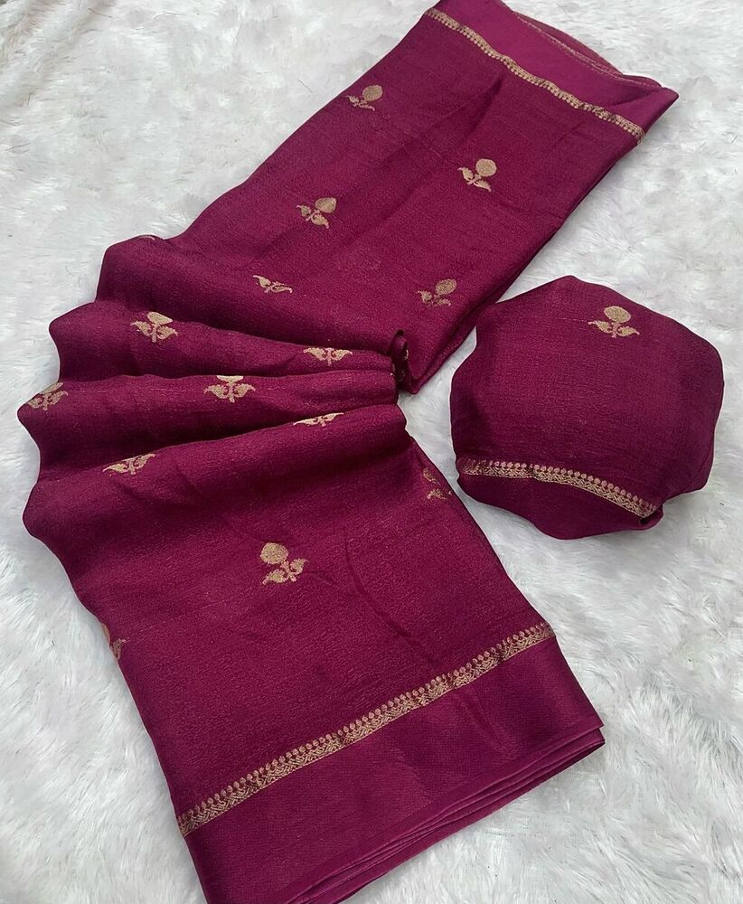 Pure Khadi Saree - Viscose Silk Fabric With Satin Border Pink Color Modern Jacquard Leaf Design Skin Friendly & Washable For Parties