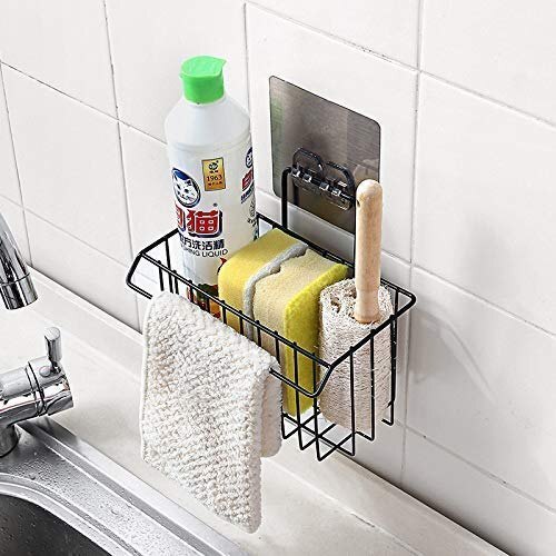 Metal Hanging Basket Wall Mounted Bathroom kitchen Sink Sponge Holder With Towel Hanger