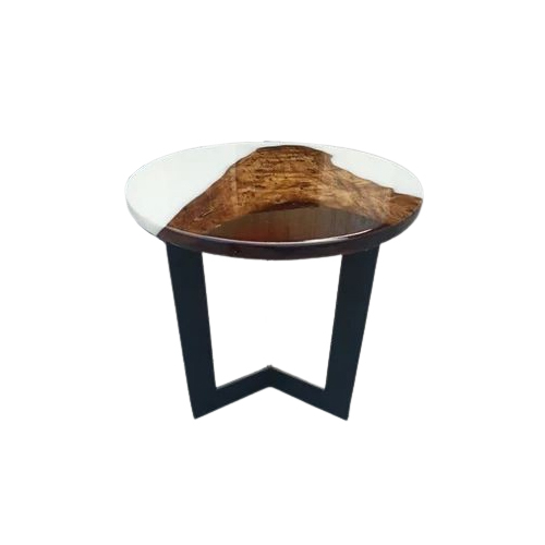 Round Wooden Epoxy Resin Center Table Set - Color: Brown