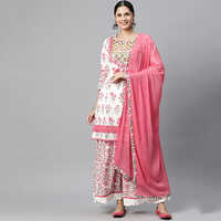Straight Style Cotton Fabric Pink Kurti With Bottom And Dupatta