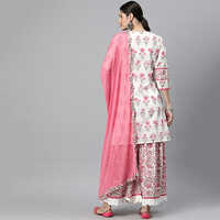 Straight Style Cotton Fabric Pink Kurti With Bottom And Dupatta