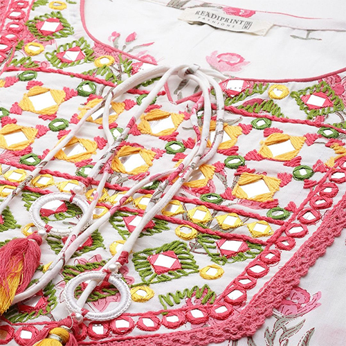 Straight Style Cotton Fabric Pink Kurti With Bottom And Dupatta