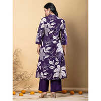 Straight Style Cotton Fabric Purple Kurta And Bottom