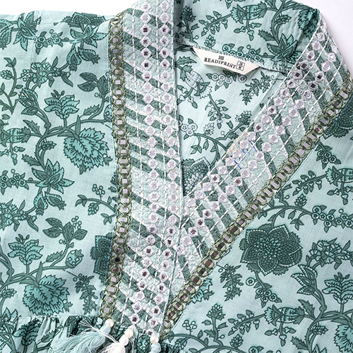 Anarkali Style Cotton Fabric Green Kurta And Bottom With Dupatta