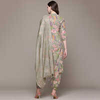 Straight Style Cotton Fabric Olive Kurta With Patiala And Dupatta