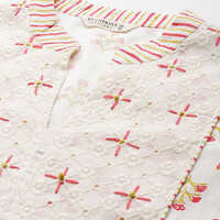 Straight Style Cotton Fabric Off White Kurti With Bottom