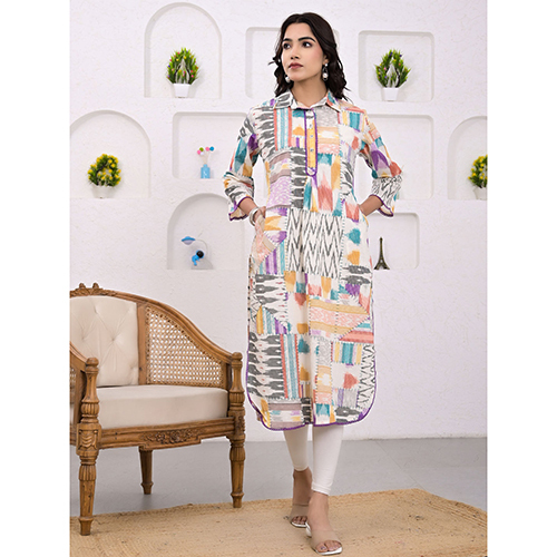 Straight Style Cotton Fabric Multi Color Kurta
