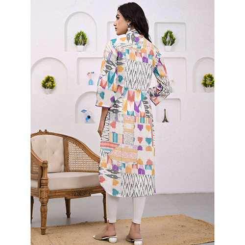 Straight Style Cotton Fabric Multi Color Kurta
