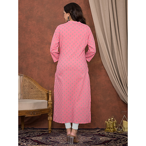 Straight Style Cotton Fabric Peach Kurta
