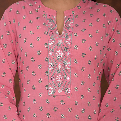 Straight Style Cotton Fabric Peach Kurta