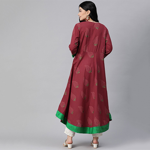 Anarkali Style Cotton Fabric Maroon Kurti