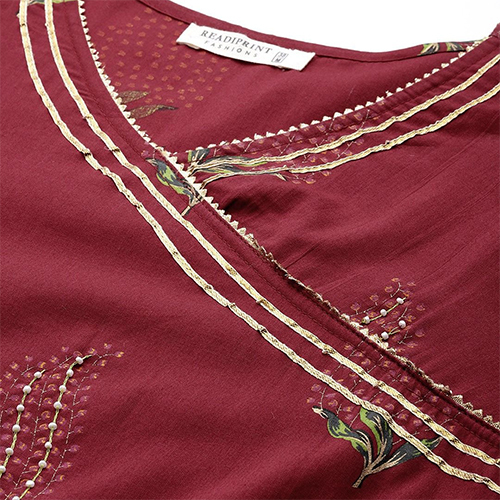 Anarkali Style Cotton Fabric Maroon Kurti